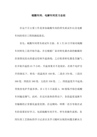 硫酸车间、电解车间实习总结