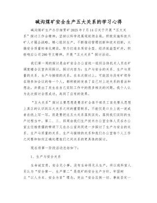 碱沟煤矿安全生产五大关系的学习心得