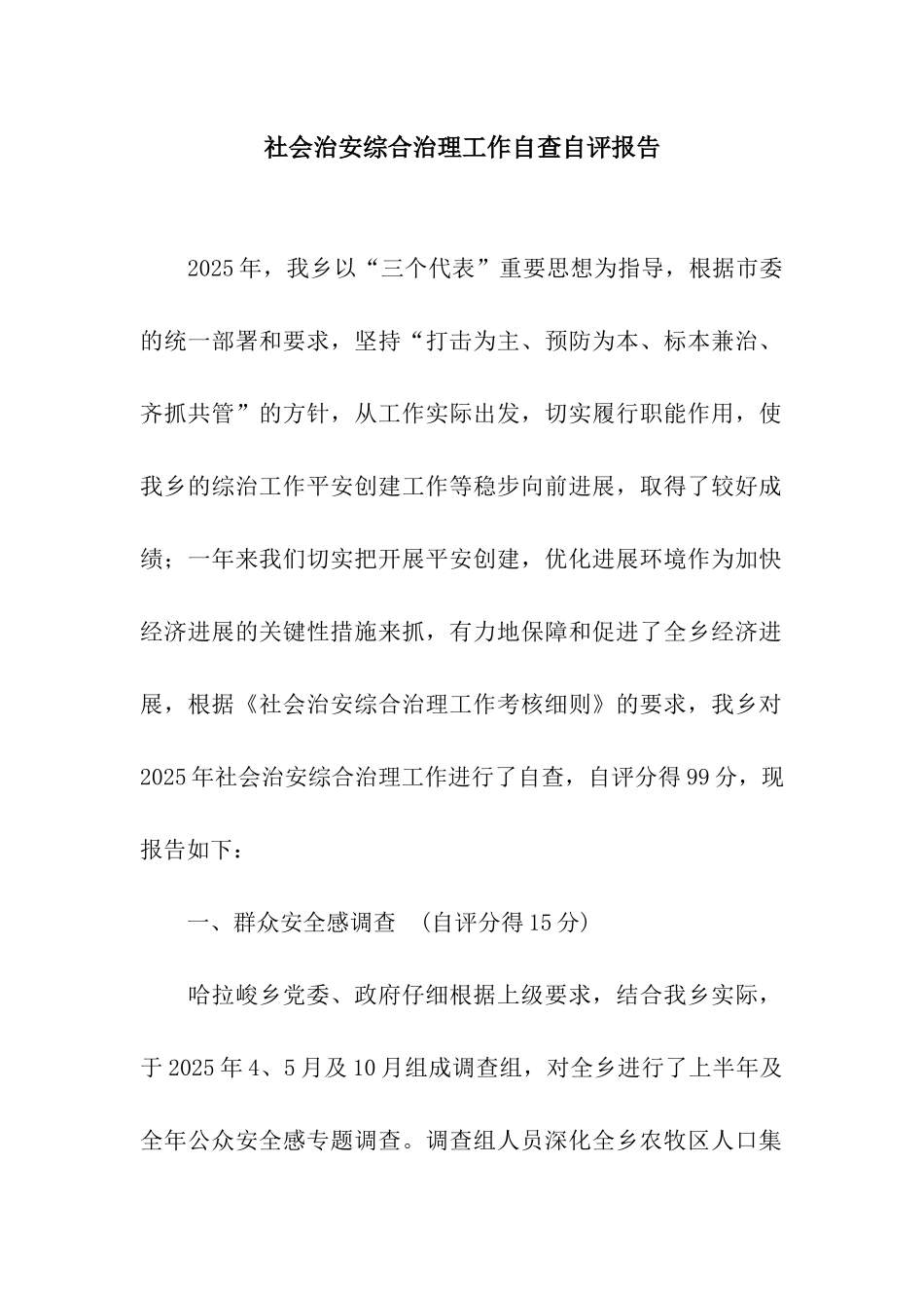 社会治安综合治理工作自查自评报告_第1页