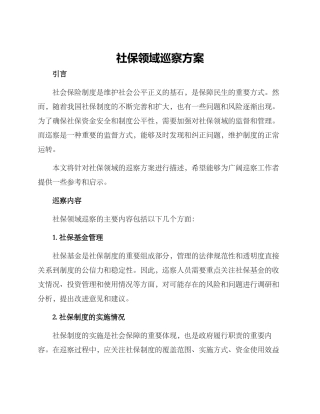 社保领域巡察方案