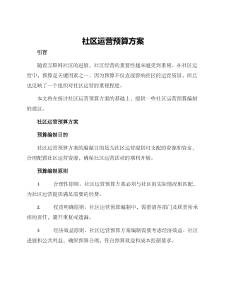 社区运营预算方案