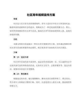 社区青年视频宣传方案