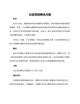 社区项目孵化方案
