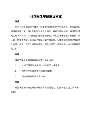 社团学生干部选拔方案