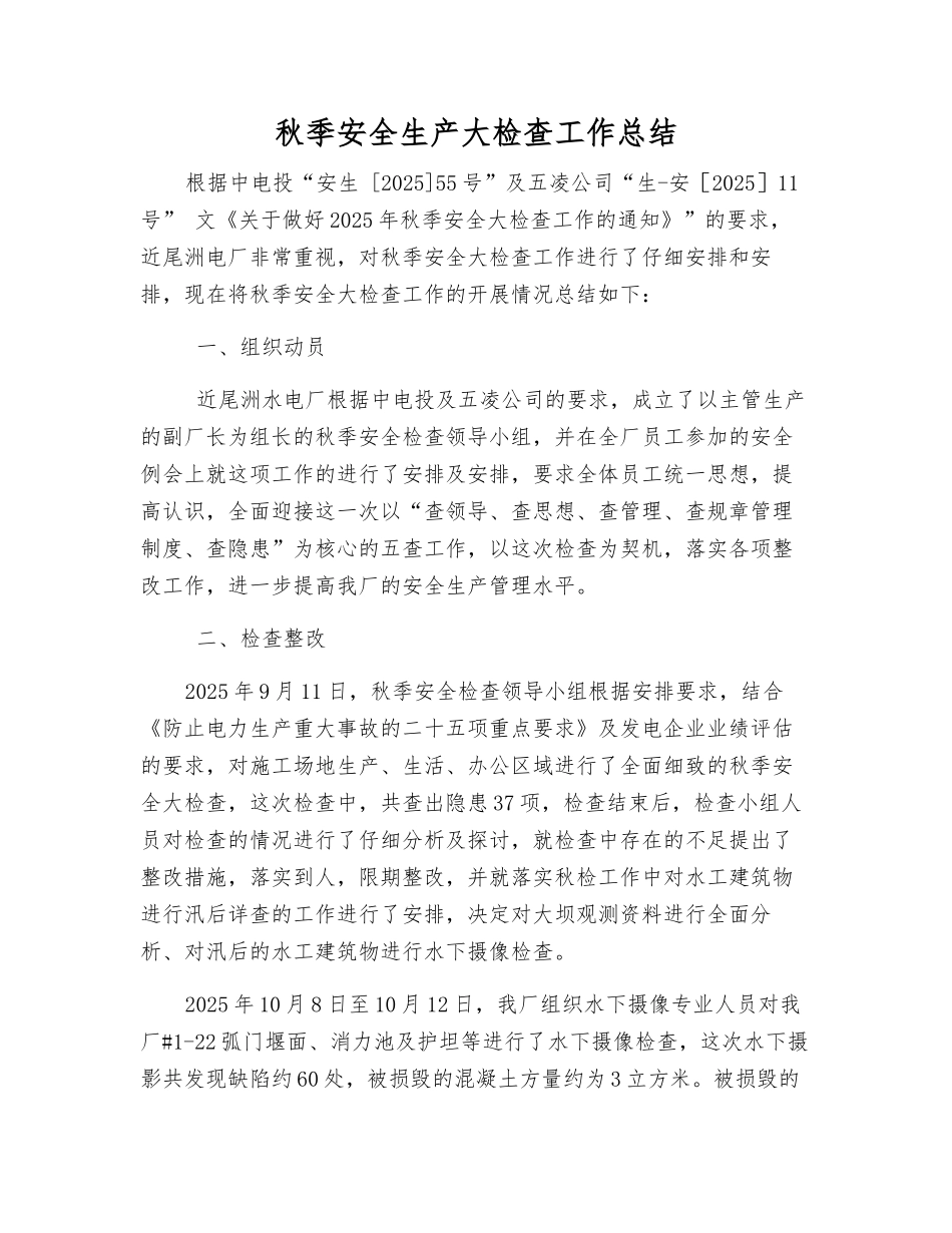 秋季安全生产大检查工作总结_第1页