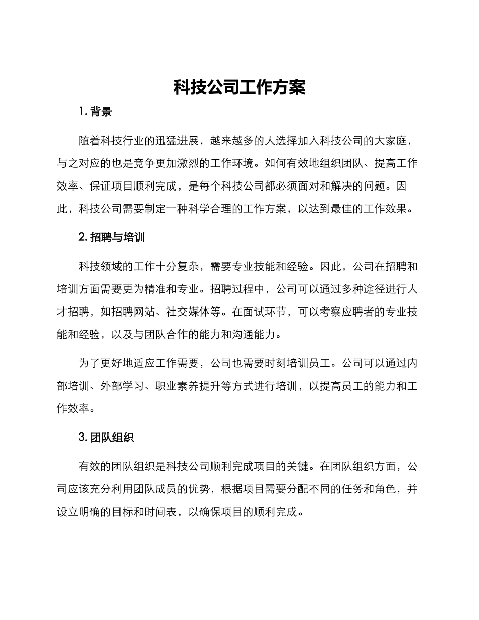 科技公司工作方案_第1页