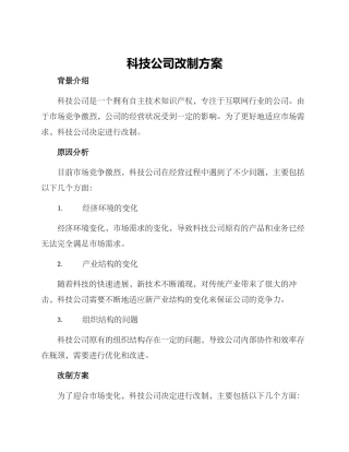 科技公司改制方案