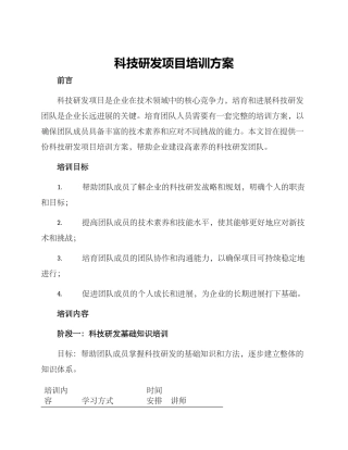 科技研发项目培训方案