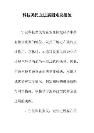 科技类民企发展困难及措施
