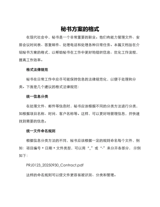秘书方案的格式