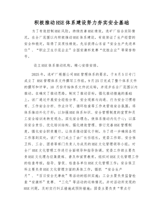 积极推进HSE体系建设努力夯实安全基础