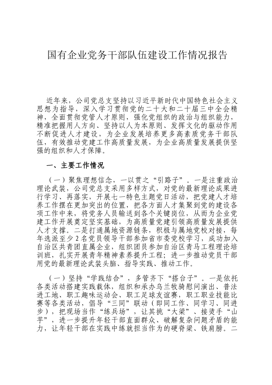 国有企业党务干部队伍建设工作情况报告_第1页