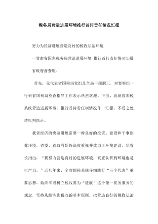 税务局营造发展环境推行首问责任情况汇报