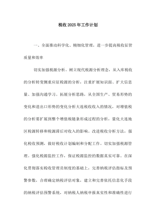 税收2025年工作计划