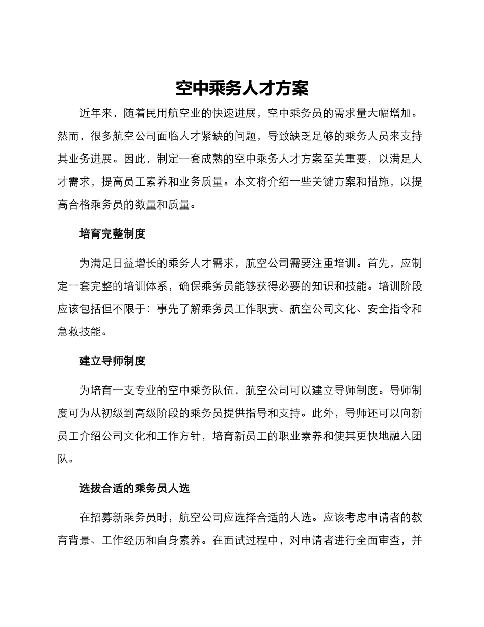 空中乘务人才方案_第1页