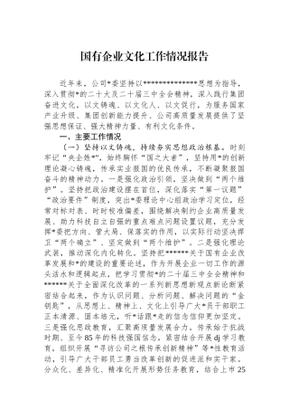 国有企业文化工作情况报告