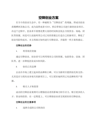 空降创业方案