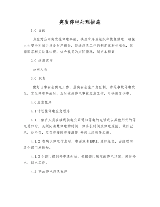 突发停电处理措施