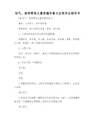 站气、液相管线大量泄漏并着火应急作业指导书