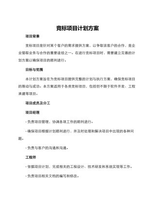 竞标项目计划方案