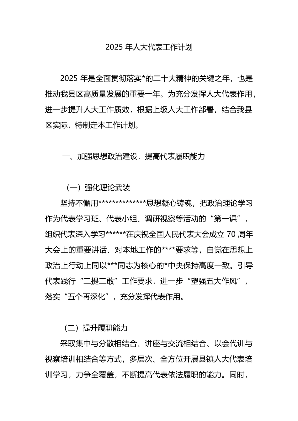 2025+年人大代表工作计划_第1页