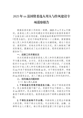 2025年XX县国资委选人用人与作风建设专项巡察报告