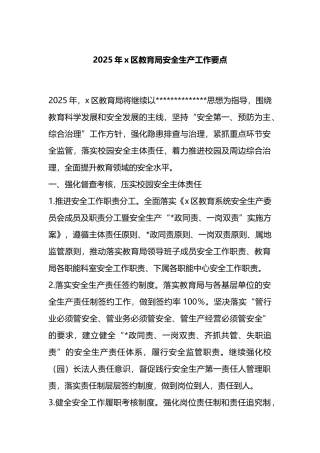 2025年X区教育局安全生产工作要点