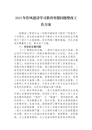 2025年八项规定学习教育查摆问题整改工作方案