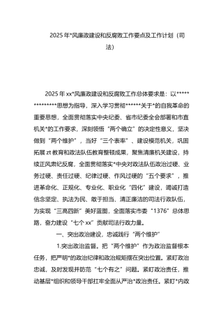 2025年党风廉政建设和反腐败工作要点及工作计划