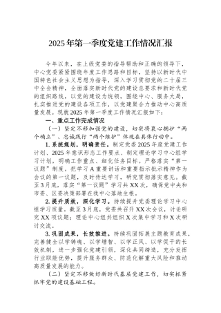 2025年第一季度党建工作情况汇报