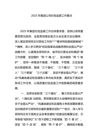 2025年集团公司纪检监察工作要点