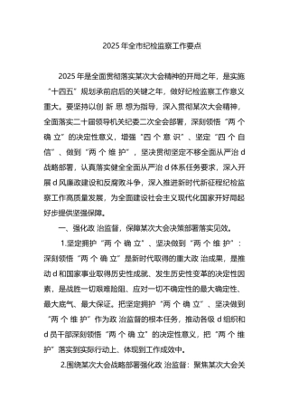 2025年全市纪检监察工作要点