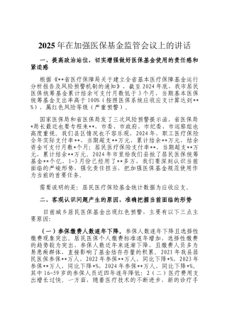 2025年在加强医保基金监管会议上的讲话