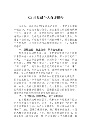 XX+村党员个人自评报告