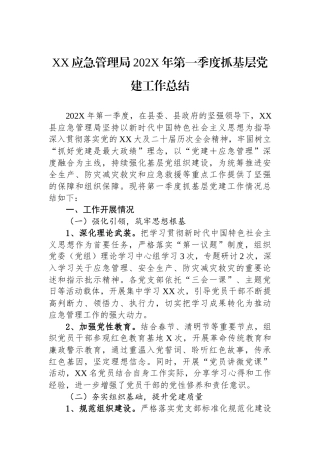 XX应急管理局202X年第一季度抓基层党建工作总结