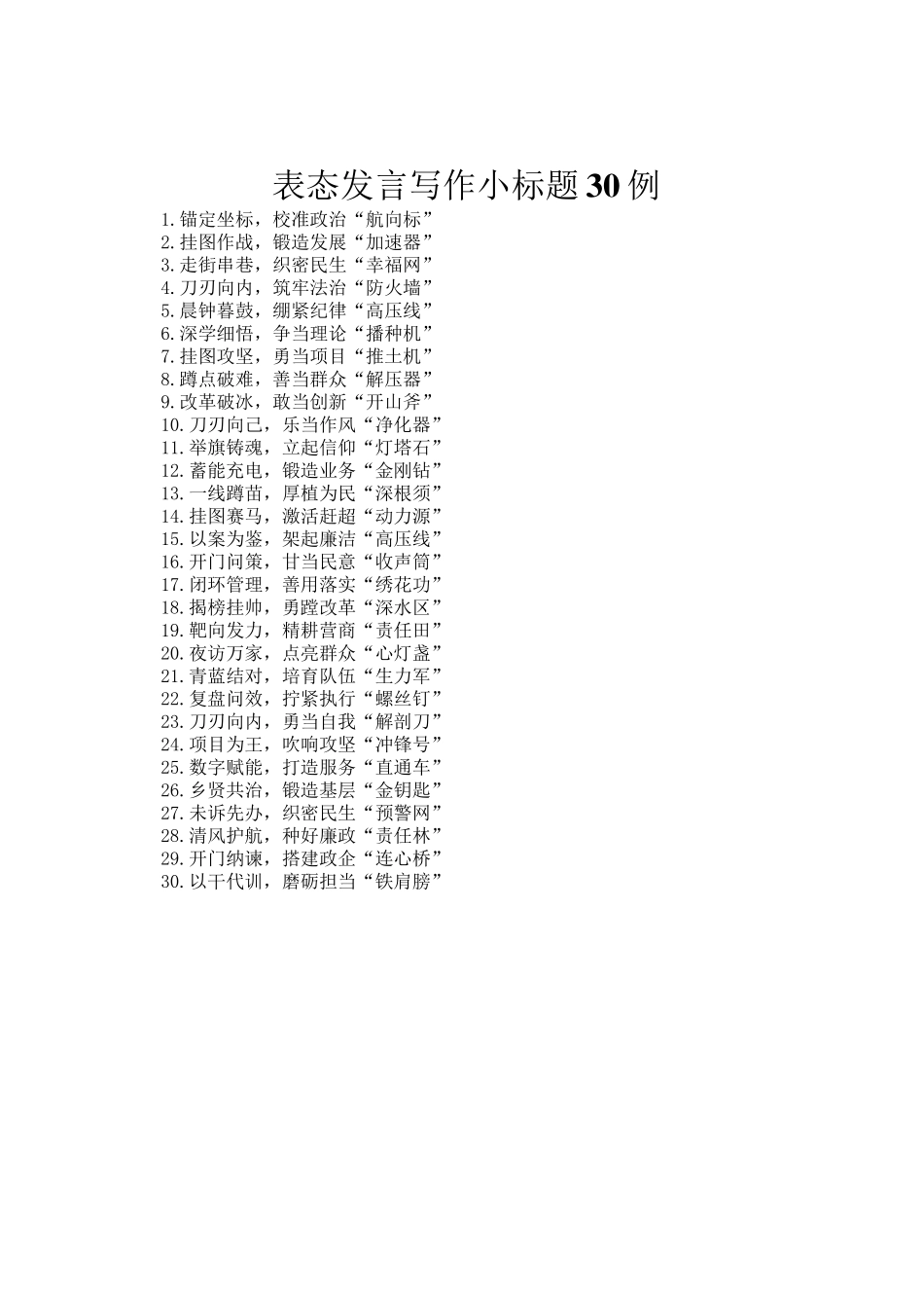 表态发言写作小标题30例_第1页