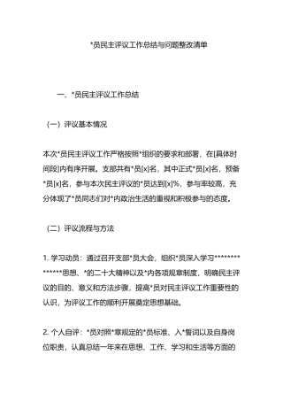 党员民主评议工作总结与问题整改清单
