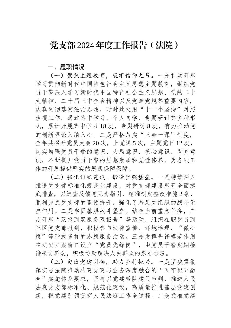 党支部2024年度工作报告（法院）_第1页