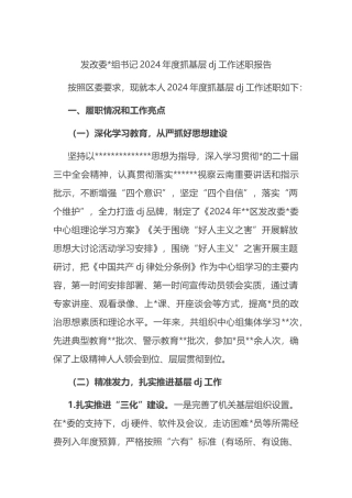 发改委书记2024年度抓基层党建工作述职报告