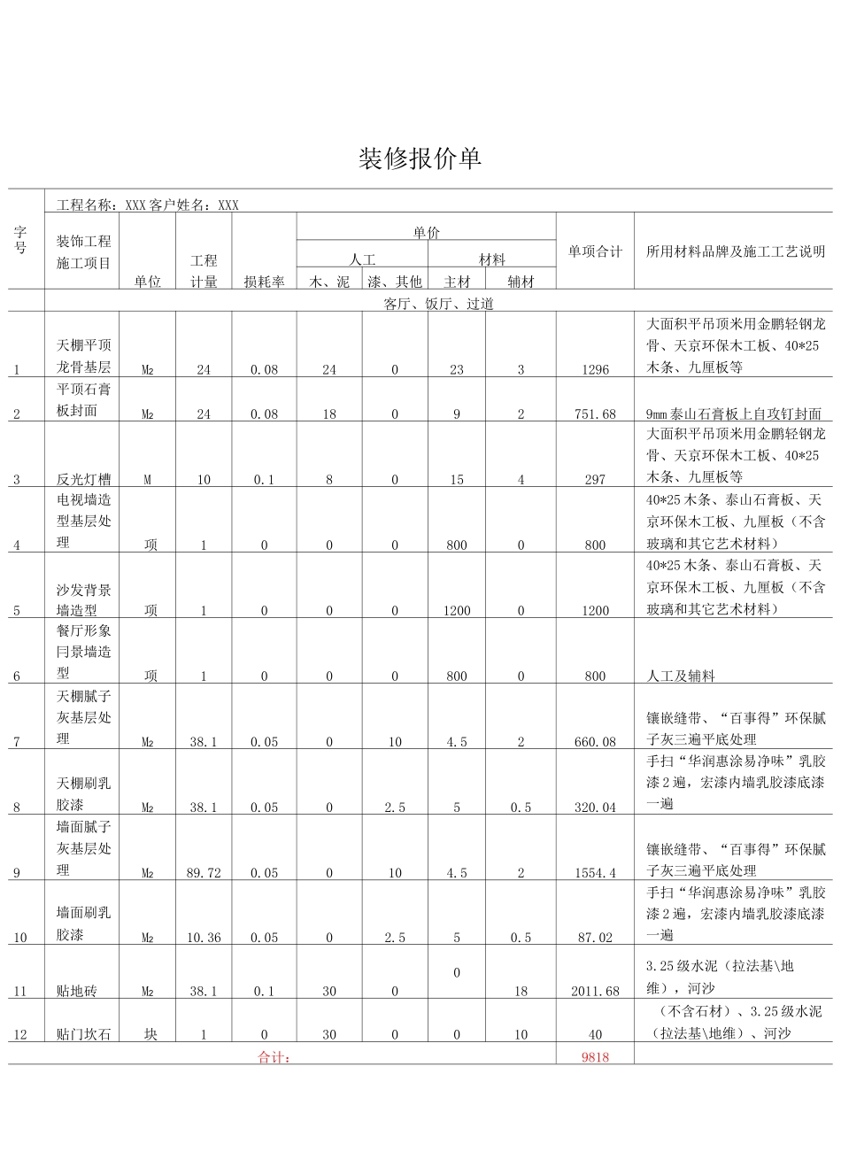 装修报价单格式_第1页