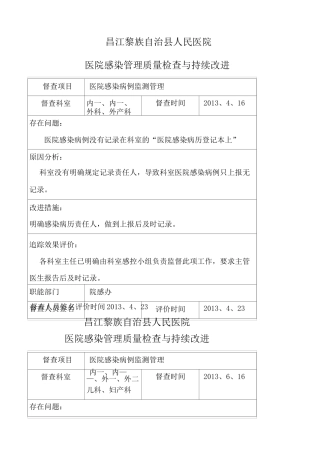 B院科两级医院感染管理组织对相关制度落实情况有监督检查对发现问题及缺陷及时反馈有持续改进措施