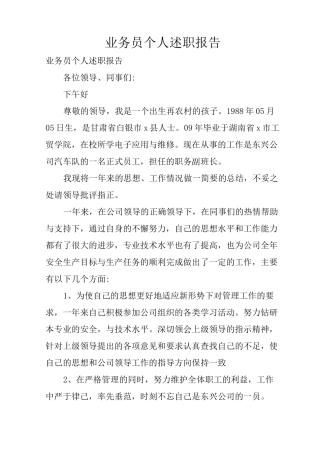 业务员个人述职报告