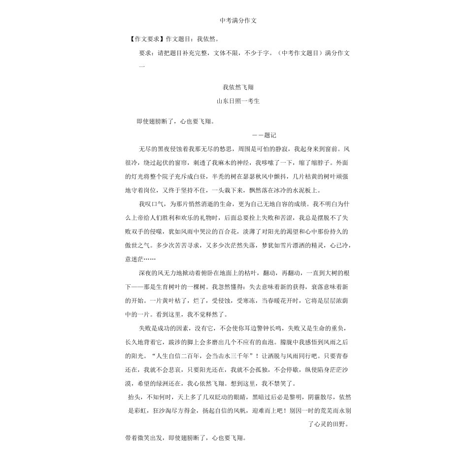 中考满分作文欣赏_第1页