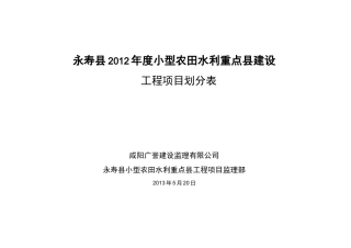 XXXX年度小型农田水利工程项目划分表