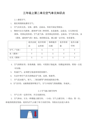 三年级上 第二单元 空气单元知识点