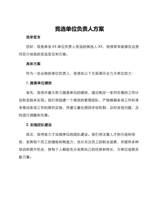 竞选单位负责人方案