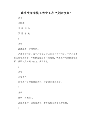 端头支架替换工作业工序“危险预知”