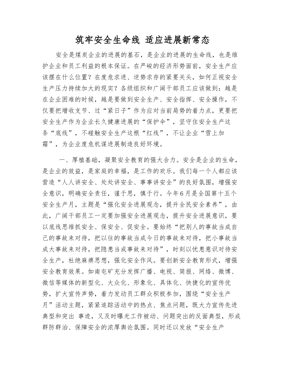 筑牢安全生命线-适应发展新常态_第1页