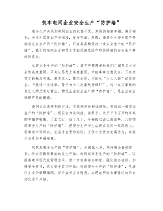 筑牢电网企业安全生产“防护墙”