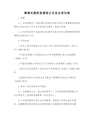 筹建处燃料资源部主任安全责任制